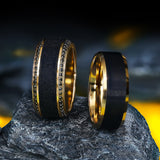Gold Plated Black Titanium wedding band with polished beveled edges and brushed...