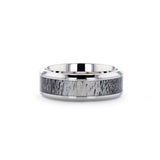 Titanium men's wedding ring with ombre deer antler inlay and beveled edges.