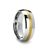 Tungsten Carbide rounded men's wedding ring with gold inlay.