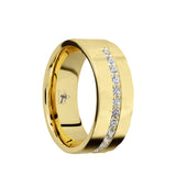 10K Solid Gold domed men's wedding band with a half eternity arrangement...