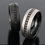 Black Tungsten Ring set with Black Sapphires