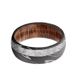 Damascus domed men's wedding band with 3mm of meteorite inlaid off center...