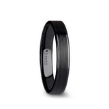 Black Ceramic flat women's wedding ring with brushed center and polished edges