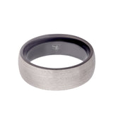 Titanium domed men's wedding band with brushed center featuring a black sleeve...