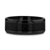 Black Titanium men's wedding ring with black carbon fiber inlay and beveled...