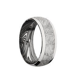 Cobalt Chrome domed men's wedding band with 5mm of meteorite inlay featuring a marble sleeve