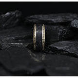 10K Yellow Gold wedding ring, polished beveled edges, lava inlay and set...