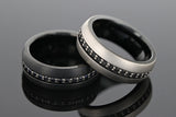 Black Titanium wedding ring with brushed finish and black sapphires