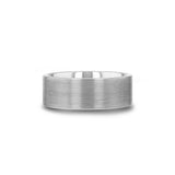 Tungsten flat men's wedding ring with brushed finish.