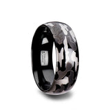 Tungsten Carbide domed wedding ring with black and grey camo