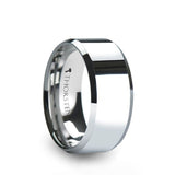 Tungsten Carbide men's wedding ring with brushed finish and beveled edges. 