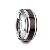Tungsten Carbide ring with ebony wood inlay and polished edges