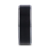 Black Titanium wedding ring with brushed center and polished, beveled edges.