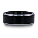 Black Titanium wedding ring with brushed center and polished, beveled edges.