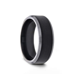Black Titanium wedding ring with brushed center and polished, beveled edges. 