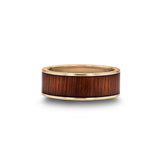 14K Gold pipe cut wedding ring with rare koa wood inlay