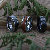 Tungsten wedding band with beveled edges and ombre deer antler inlay