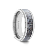 Tungsten wedding band with beveled edges and ombre deer antler inlay