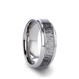 Titanium men's wedding ring with ombre deer antler inlay and beveled edges.
