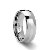 Tungsten domed wedding ring with silver inlay