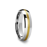 Tungsten Carbide rounded men's wedding ring with gold inlay.