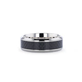 Titanium wedding ring with black carbon fiber inlay and beveled edges