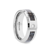 Tungsten Carbide men's wedding ring with ombre deer antler inlay, solitaire diamond...