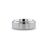 Titanium wedding ring with raised polished center and beveled edges.