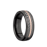 Black Zirconium domed men's wedding band with a Damascus Steel inlay and...