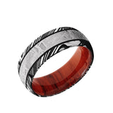 Woodgrain Damascus domed men's wedding band with 4mm of meteorite inlay featuring...