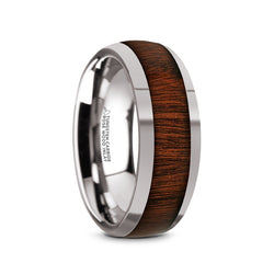Tungsten Carbide rose wood inlay polished finish men’s domed wedding ring