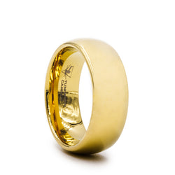Gold Plated Tungsten Carbide domed wedding ring with polished finish. 