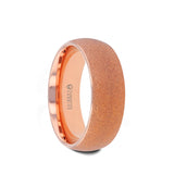 Rose gold plated tungsten carbide domed wedding ring with sandblasted crystalline finish
