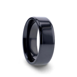 Black Titanium men's wedding ring with polished finish and beveled edges.