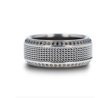 Titanium Wedding Ring with Steel Chain Inlay and set with Black Diamonds