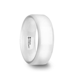 White Ceramic men's wedding ring with polished finished and beveled edges
