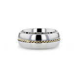 Tungsten domed men's wedding ring with braided 14K gold inlay and polished...