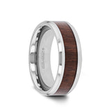 Tungsten Carbide men’s wedding band with black walnut wood inlay and polished...