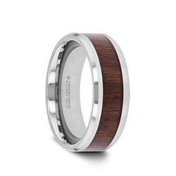 Tungsten Carbide men’s wedding band with black walnut wood inlay and polished finish