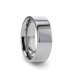 Titanium flat wedding ring with polished finish.