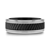Black Ceramic and Tungsten men's wedding ring with gear teeth pattern and...
