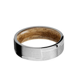 Titanium flat men's wedding band with a distressed finish and polished design...