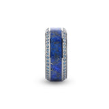 Titanium wedding ring with lapis lazuli inlay set with round blue diamonds...
