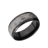 Black Zirconium domed or beveled men's wedding band with 5mm of meteorite...