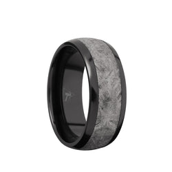 Black Zirconium domed or beveled men's wedding band with 5mm of meteorite inlay. 