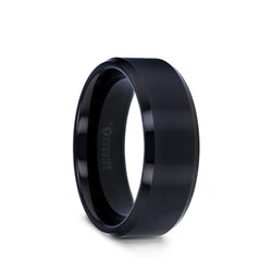 Tungsten Carbide black men's wedding ring with beveled edges