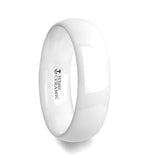 White Ceramic domed wedding ring with polished finish