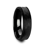 Tungsten Carbide wedding ring with hammered finish black center and dual offset...