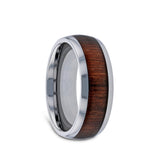 Tungsten Carbide domed men’s wedding band with black walnut wood inlay and...