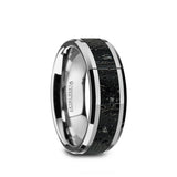 Tungsten men's wedding band with black and gray lava rock stone inlay...